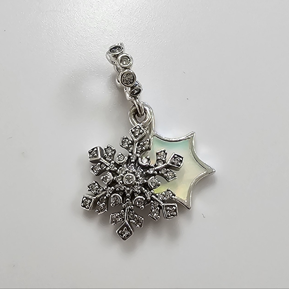 Pandora Opalescent Snowflake Double Dangle Charm - Picture 1 of 8